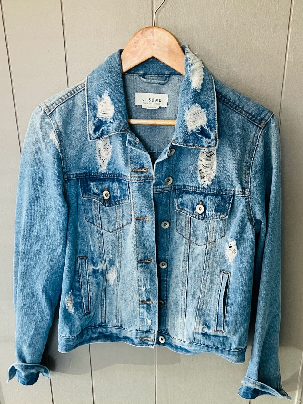 Ci Sono Light Blue Distressed Denim Jacket